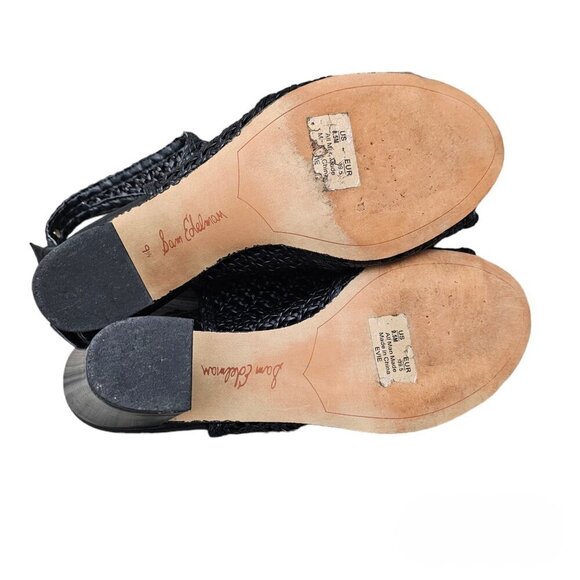 Sam Edelman Evie Basket Weave Open Toe Sling Back Black Block Heel Sandal - Picture 9 of 13